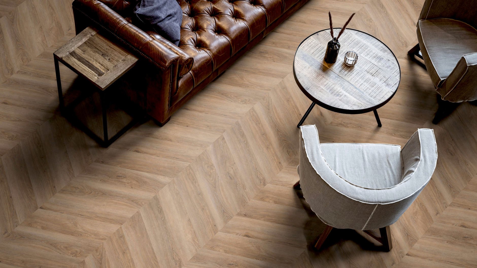 LVT Vinilinės grindys PERFORM Oak Malaga Chevron - Vinilines - grindys.lt